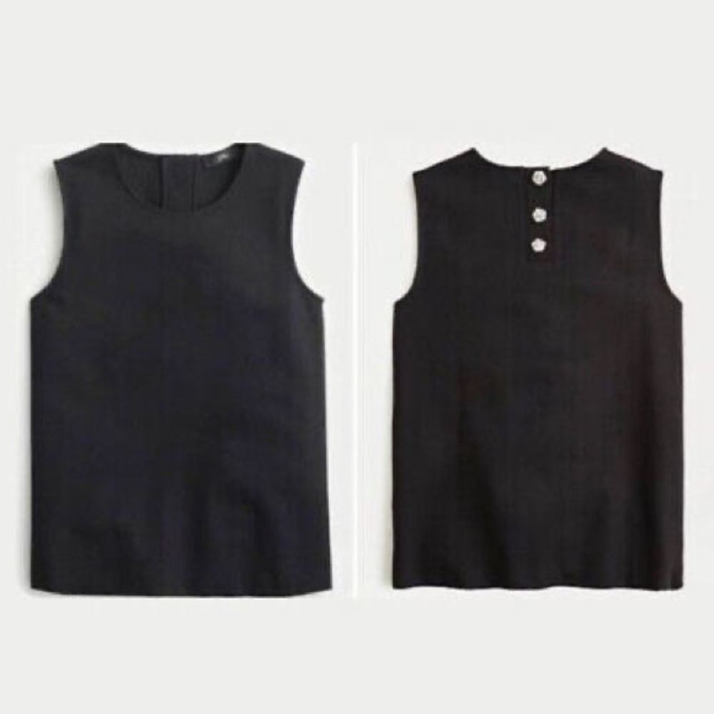 J.Crew Women's Black Jeweled Button-Back Ponte Top